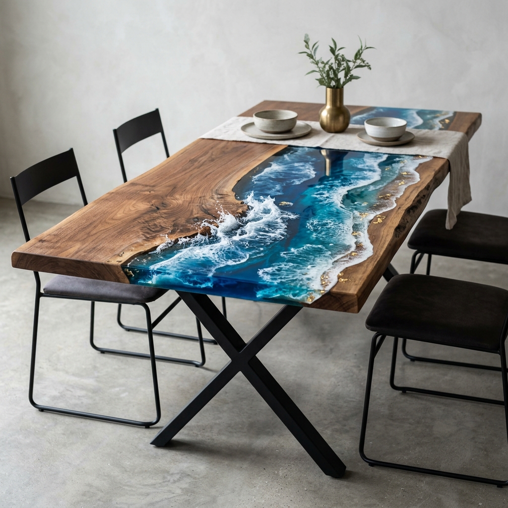 Handcrafted Ocean Wave Resin Table
